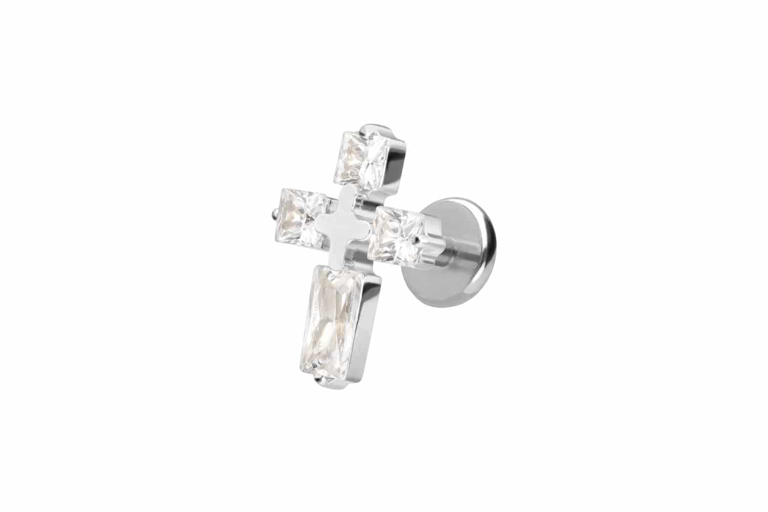 Titan Labret Piercing mit Push Fit KRISTALLKREUZ